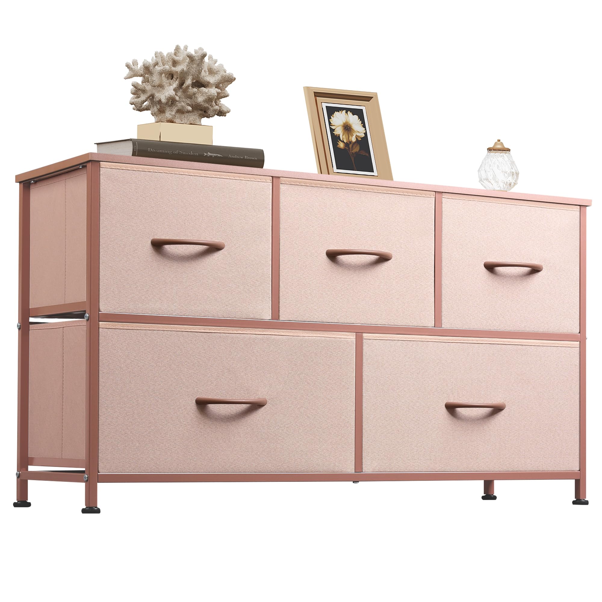 WLIVE Dresser for Bedroom with 5 Drawers, Wide Chest of Drawers, Fabric Dresser, Storage Organization Unit with Fabric Bins for 