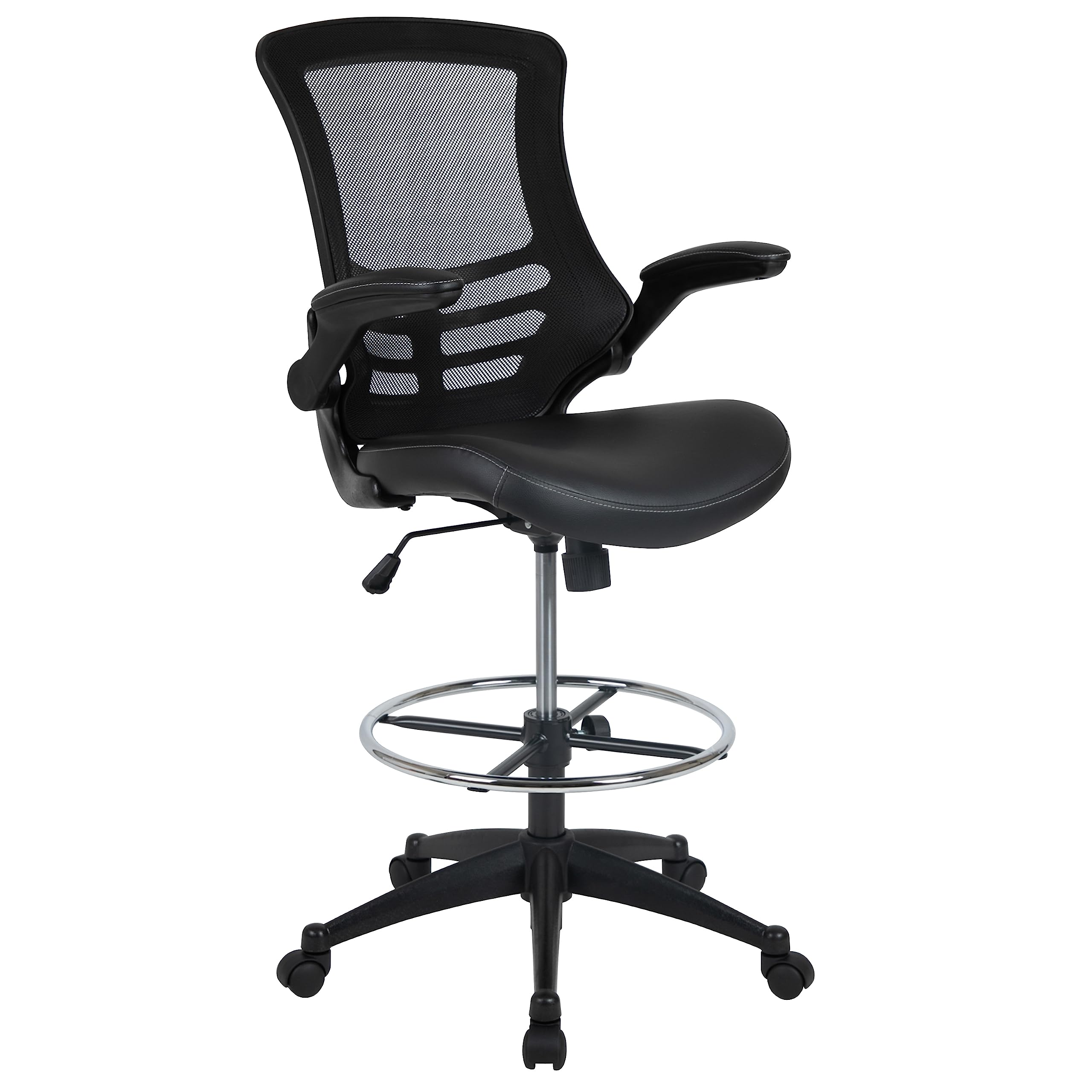 Flash Furniture Kelista Mid-Back Swivel Office Chair with Adjustable LeatherSoft Seat Height, Ergonomic Mesh Chair with Flip-Up 