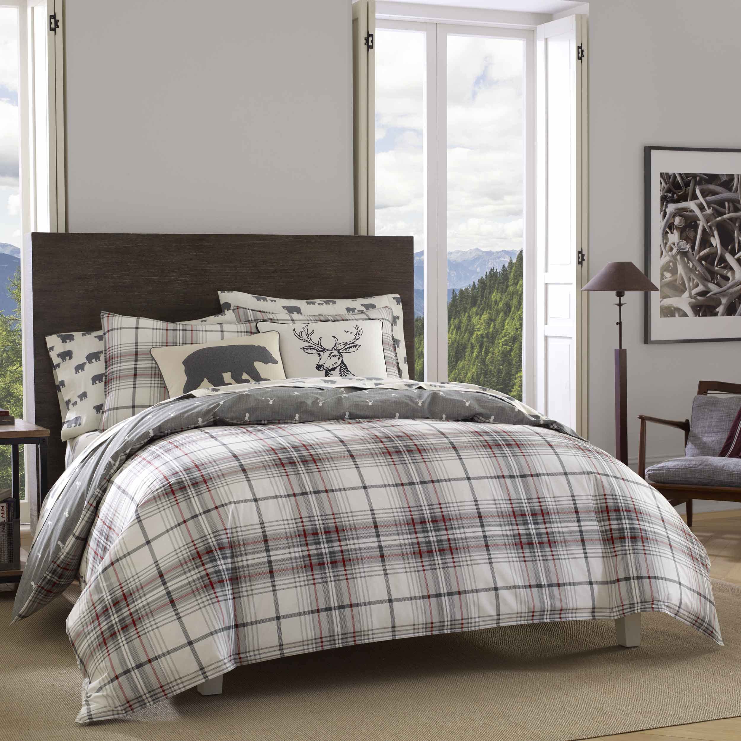 Eddie Bauer - King Comforter Set, Reversible Cotton Bedding with Matching Shams, Plaid Bedding Set (Alder Red/Grey, King)