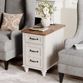 WAMPAT End Table with Charging Station, White Side Table with Storage Cabinet and Drawer, Wood Nightstand with Power Outlets & U