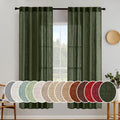 MIULEE Olive Green Linen Curtains 72 Inch Length for Bedroom Living Room, Soft Thick Linen Textured Window Drapes Semi Sheer Lig