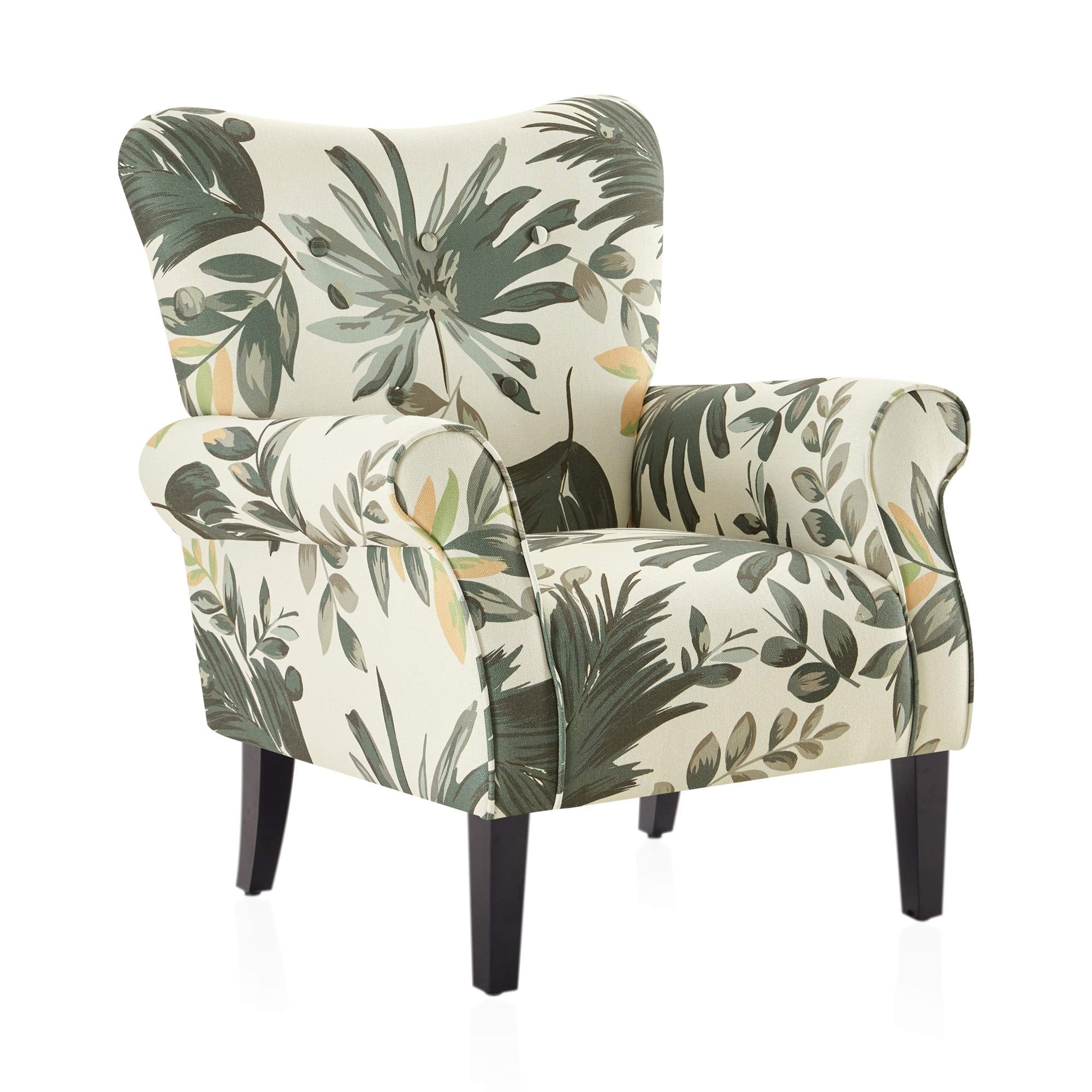 BELLEZE Modern Accent Chair for Living Room, High Back Floral Armchair with Wooden Legs, Upholstered Wingback Side Chair Padded 