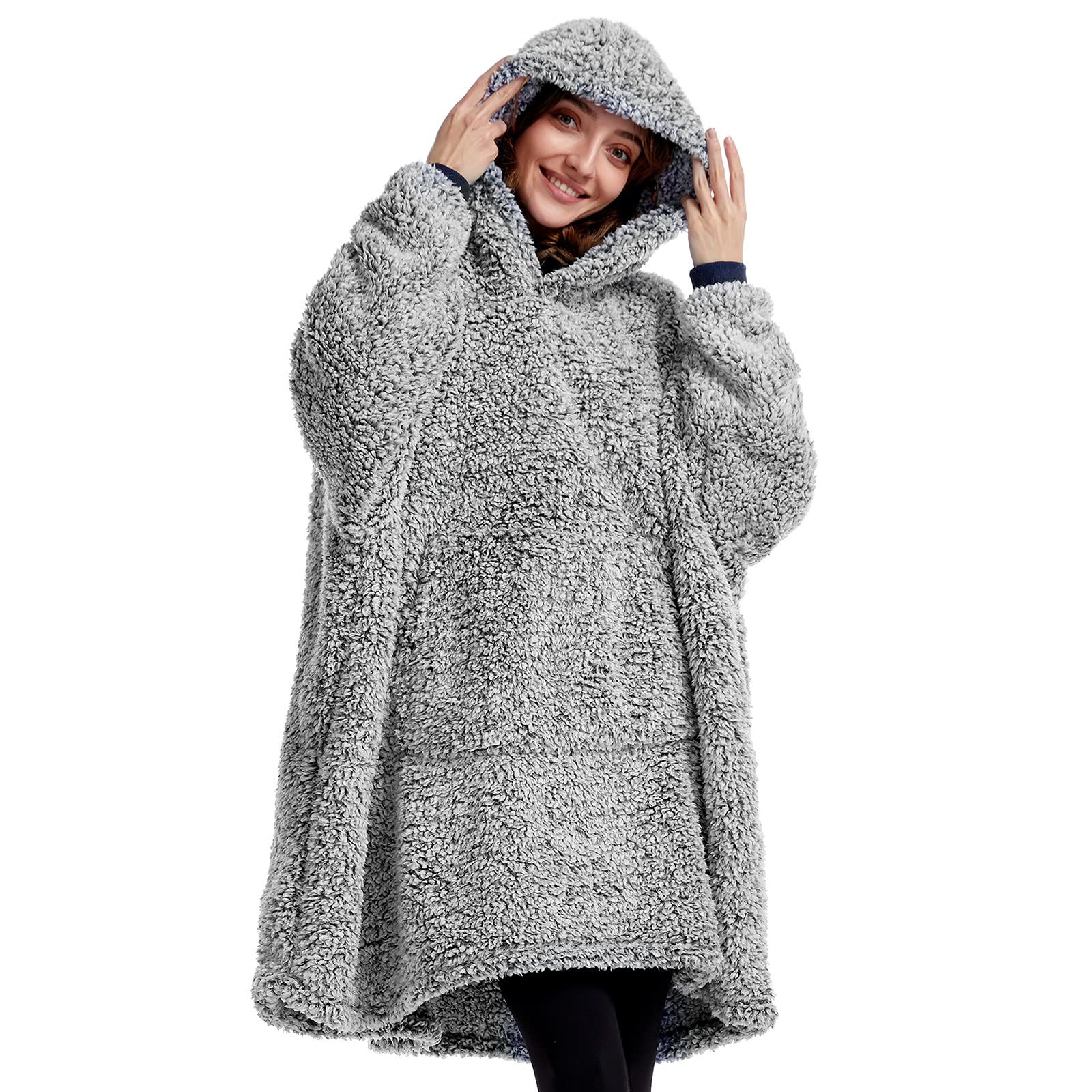 Cozy Sherpa Wearable Blanket Hoodie for Adults Women Men Kids Gift Idea-Hooded Snuggle Blanket- Oversized Blanket Sweatshirt-Sup