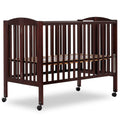 Dream On Me Full Size 2-in-1 Folding Stationary Side Crib in Espresso, Locking Wheels, Folds Flat for Storage, Comes with Teethi