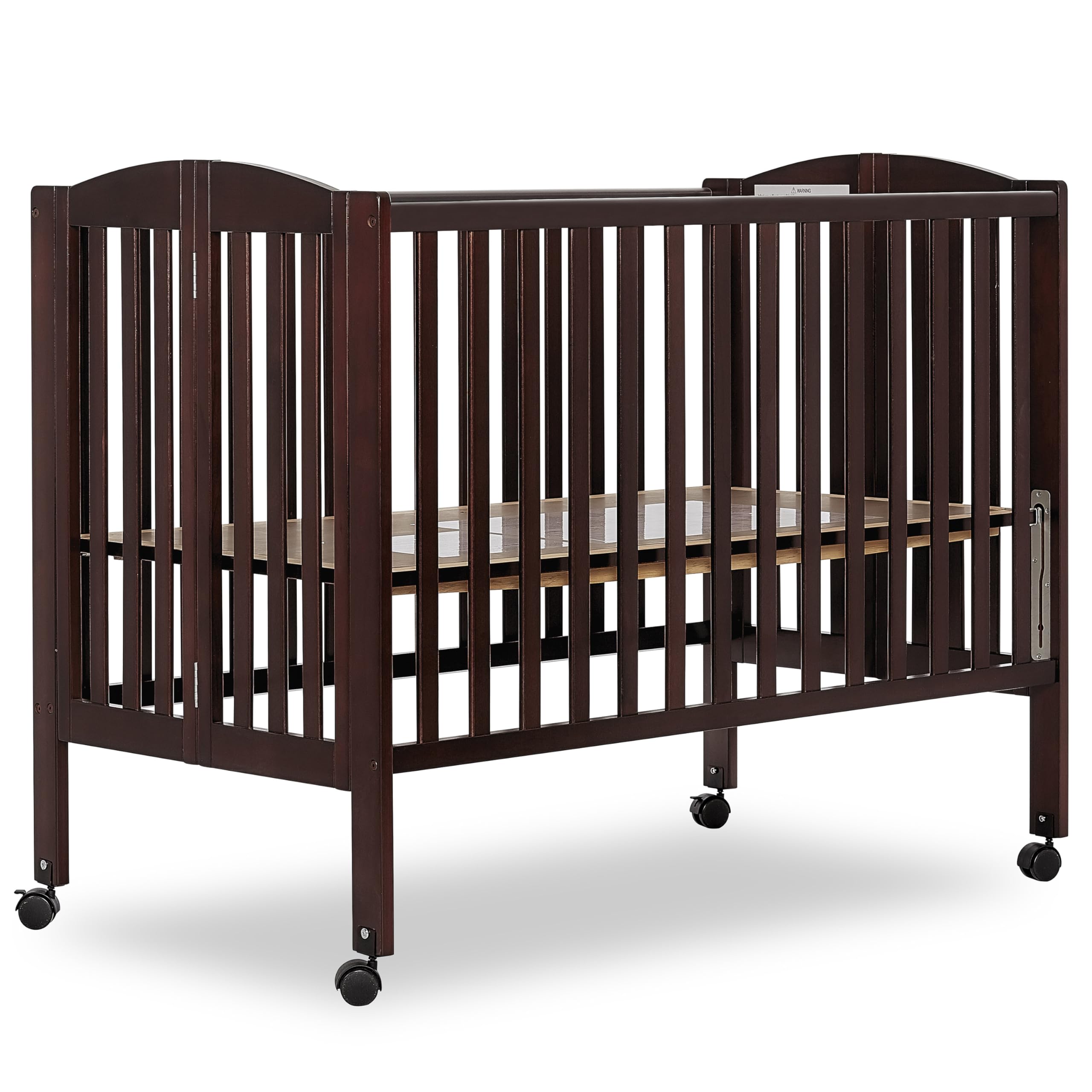 Dream On Me Full Size 2-in-1 Folding Stationary Side Crib in Espresso, Locking Wheels, Folds Flat for Storage, Comes with Teethi