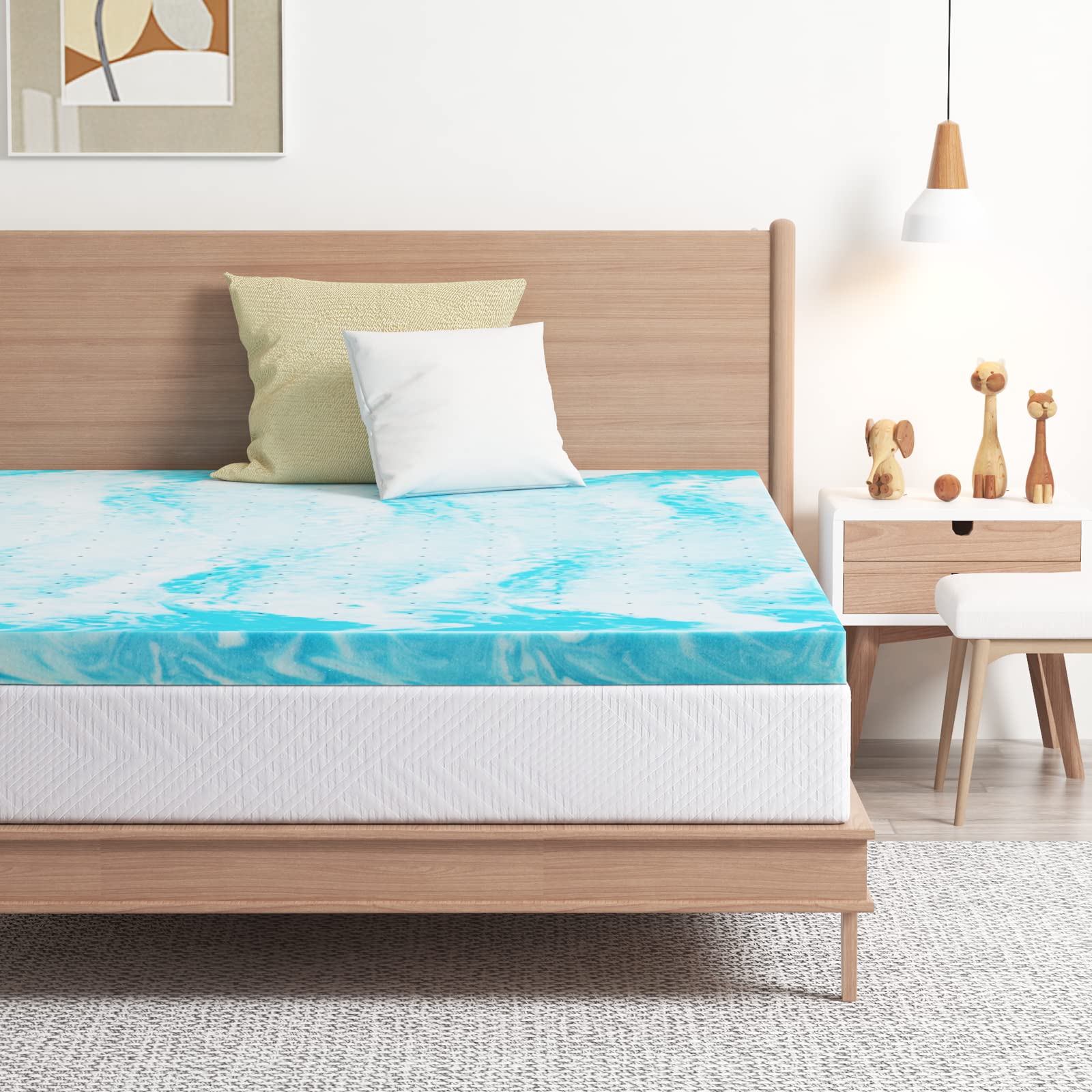 EGO Topper 4 Inch Queen Memory Foam Mattress Topper, Cooling Gel Foam Mattress Topper for Pressure Relief, Ventilated Design Bed
