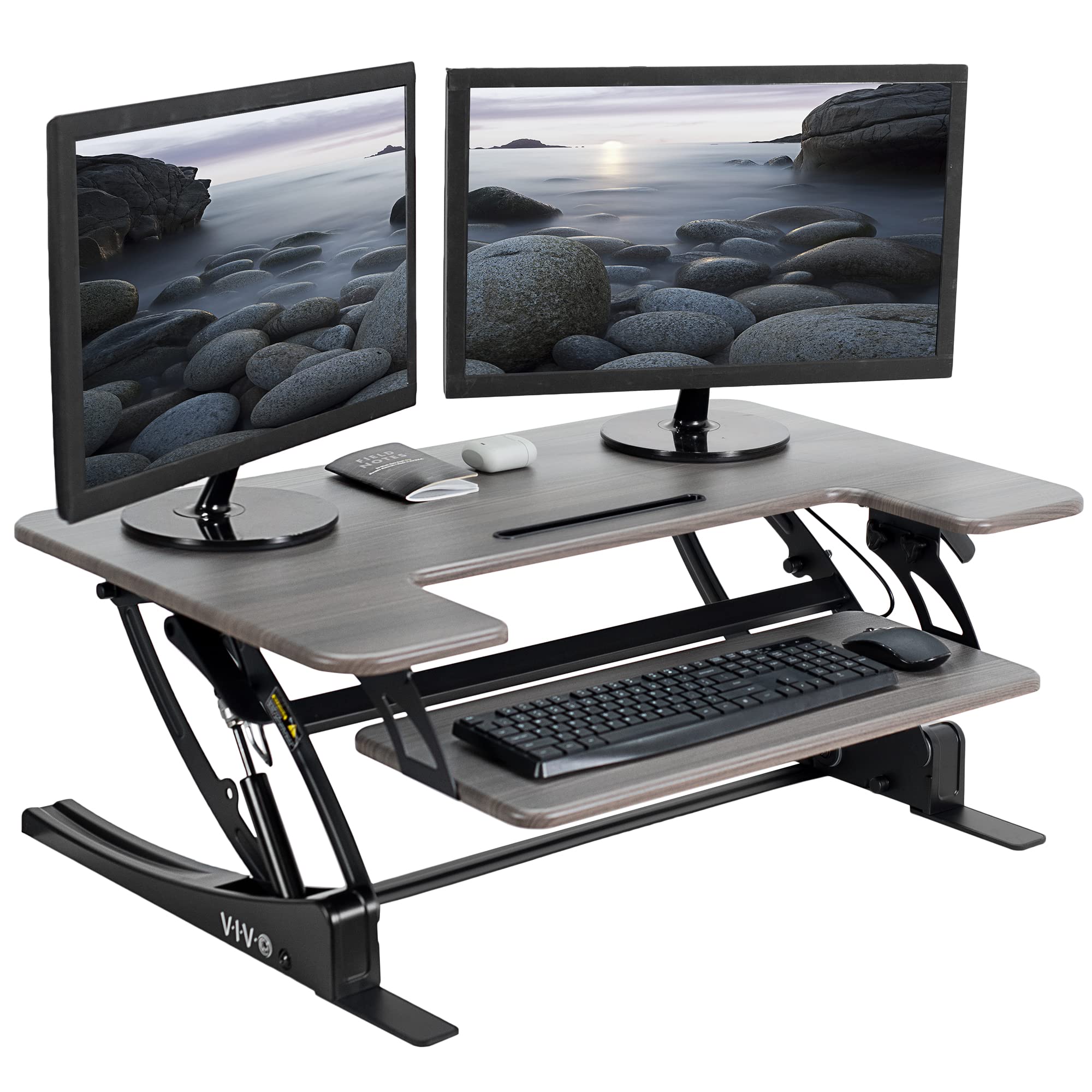 VIVO 36 inch Height Adjustable Stand Up Desk Converter, V Series, Quick Sit to Stand Tabletop Dual Monitor Riser Workstation, Gr