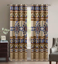 Austin Rustic Western Southwest Native American Thermal Insulation Window Treatment Grommet Curtain Set in Beige Taupe Brown Blu
