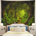 Tushelia Forest Tapestry Nature Tree Cave Tapestry Wall Hanging Misty Forest Tapestry Stream Through Rainforest Tapestry Landsca