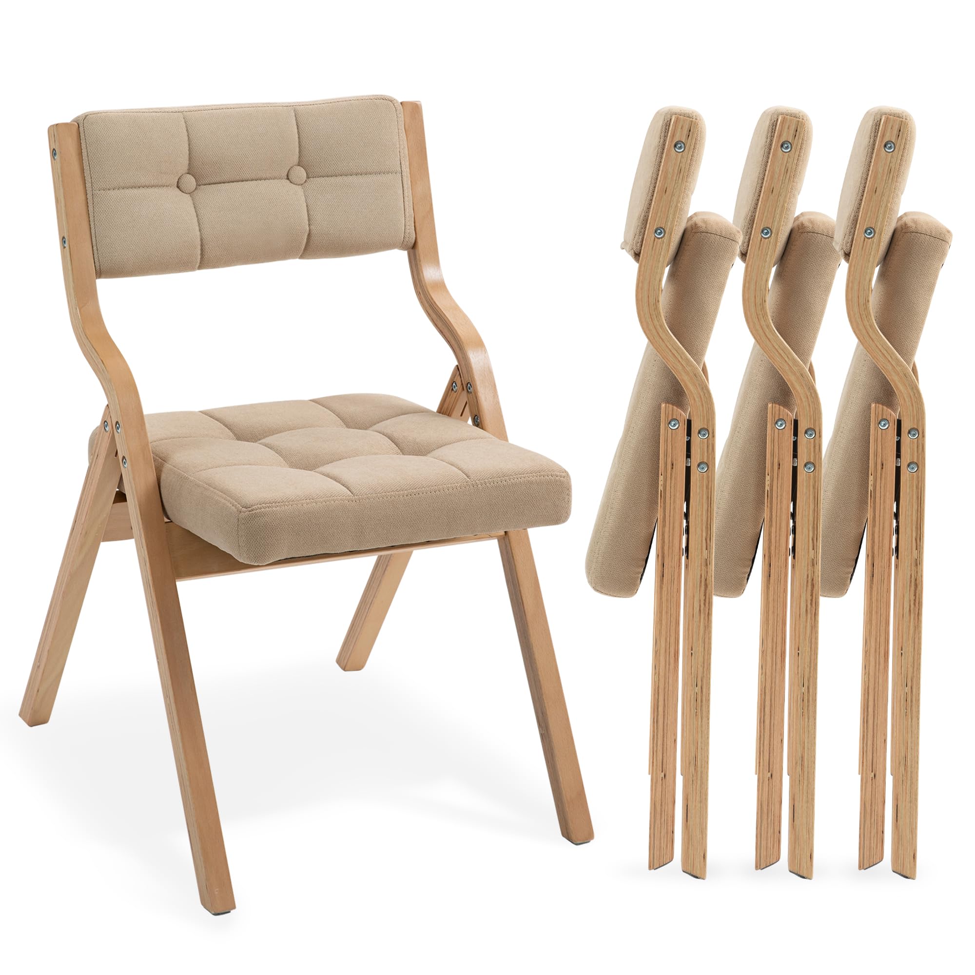 HOMEFUN Folding Chairs with Cushion, Wooden Padded Foldable Chair 4 Pack, Portable and Assembled Seat for Guests Kitchen Office 