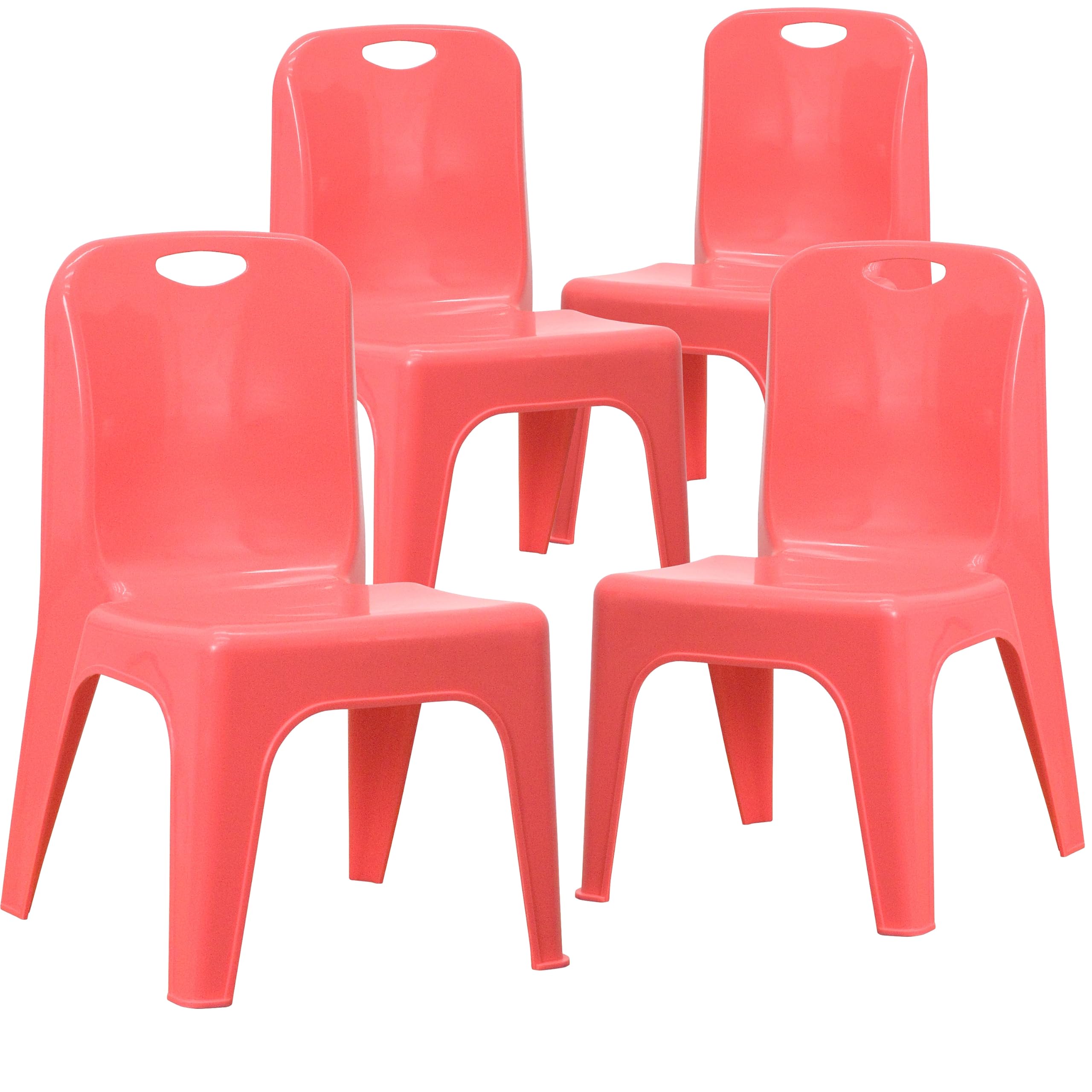 Flash Furniture Whitney 4 Pack Red Plastic Stackable School Chair with Carrying Handle and 11 Seat Height