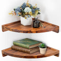 Demigo Floating Round Corner Shelves for Wall 2pcs, Acacia Wood Wall-Mounted Storage Shelves for Home Wall Decor, Space Saving S