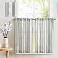 jinchan Linen Kitchen Curtains Striped Tier Curtains 36 Inch Cafe Curtains Farmhouse Balanced Stripe Half Window Curtains Light 
