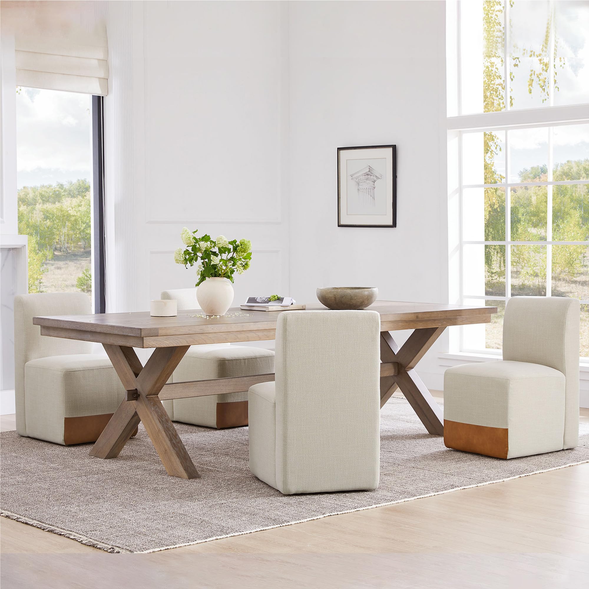 CHITA Dining Chairs with Casters Set of 4, FSC Certified Upholstered Armless Modern Rolling Dining Chairs with Rollers for Bedro