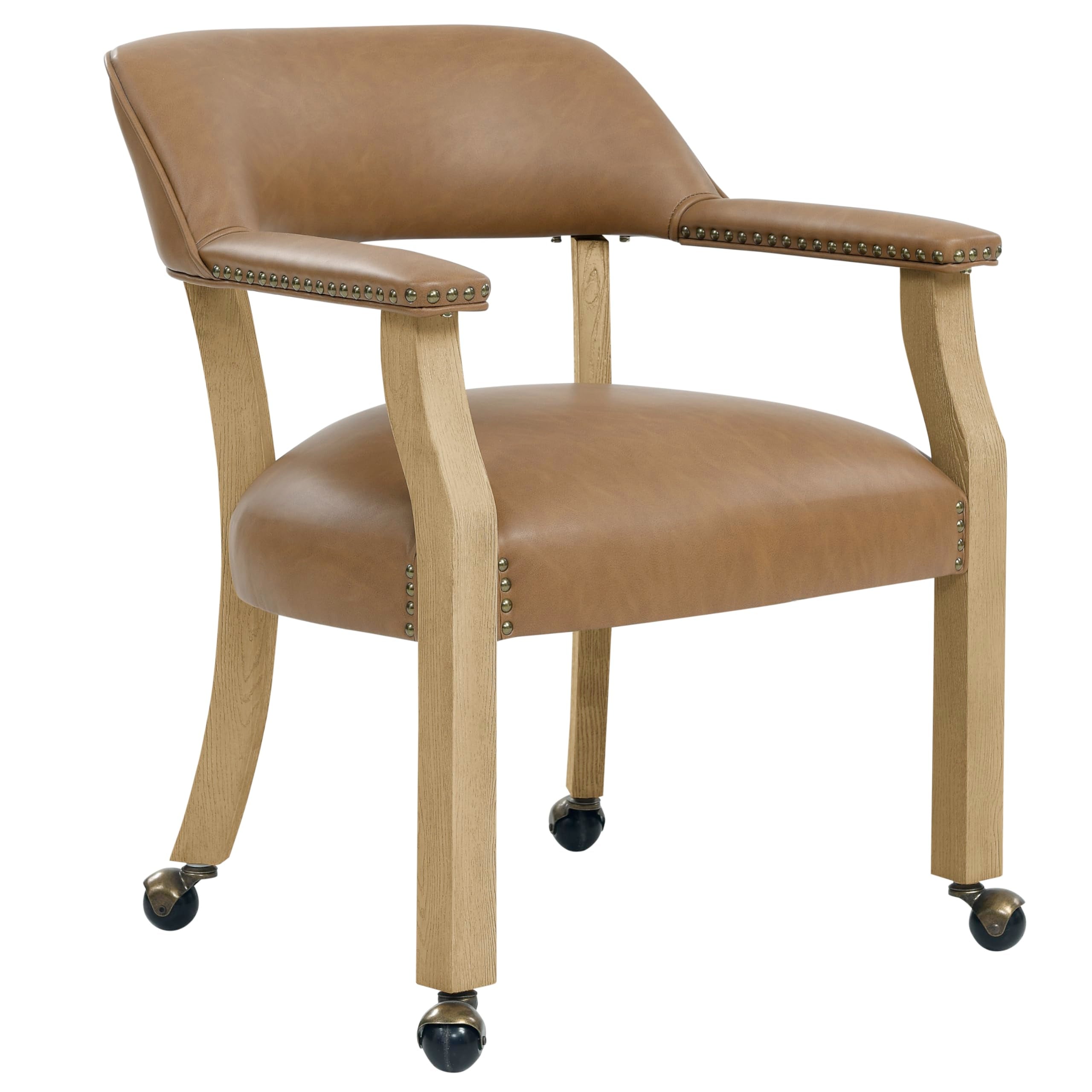 Steve Silver Furniture Rylie Dining Upholstered Arm Chair, Castered Captians Chair, Vegan Leather, Nailhead Trim, Office/Dining/