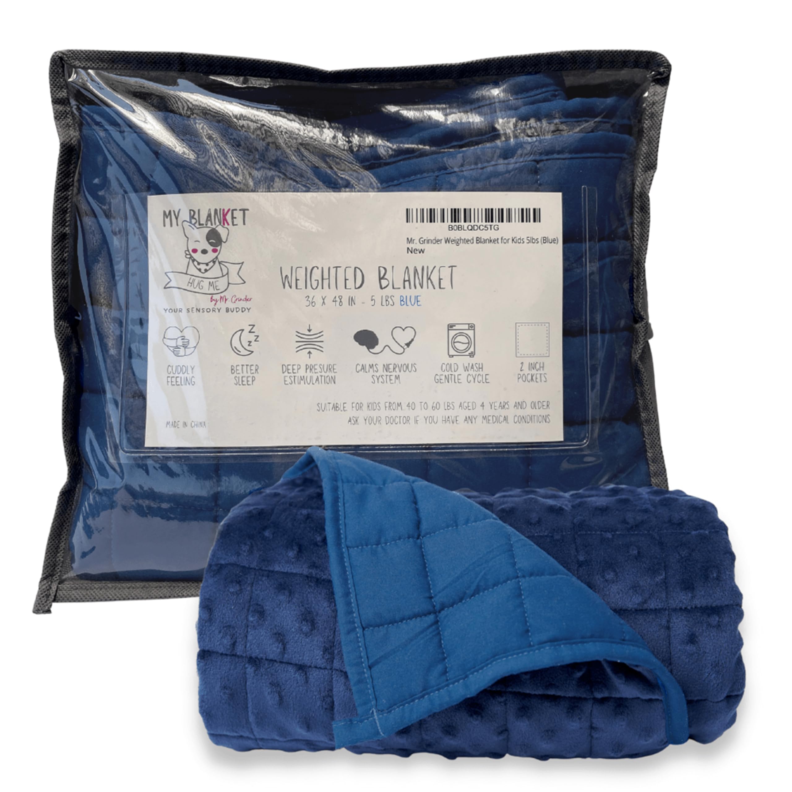 Mr. Grinder - 5lb Weighted Blanket for Kids. Cotton and Minky Dots (36 x 48 in) Soft, Comfortable Heavy Blanket for Deep Sleep. 