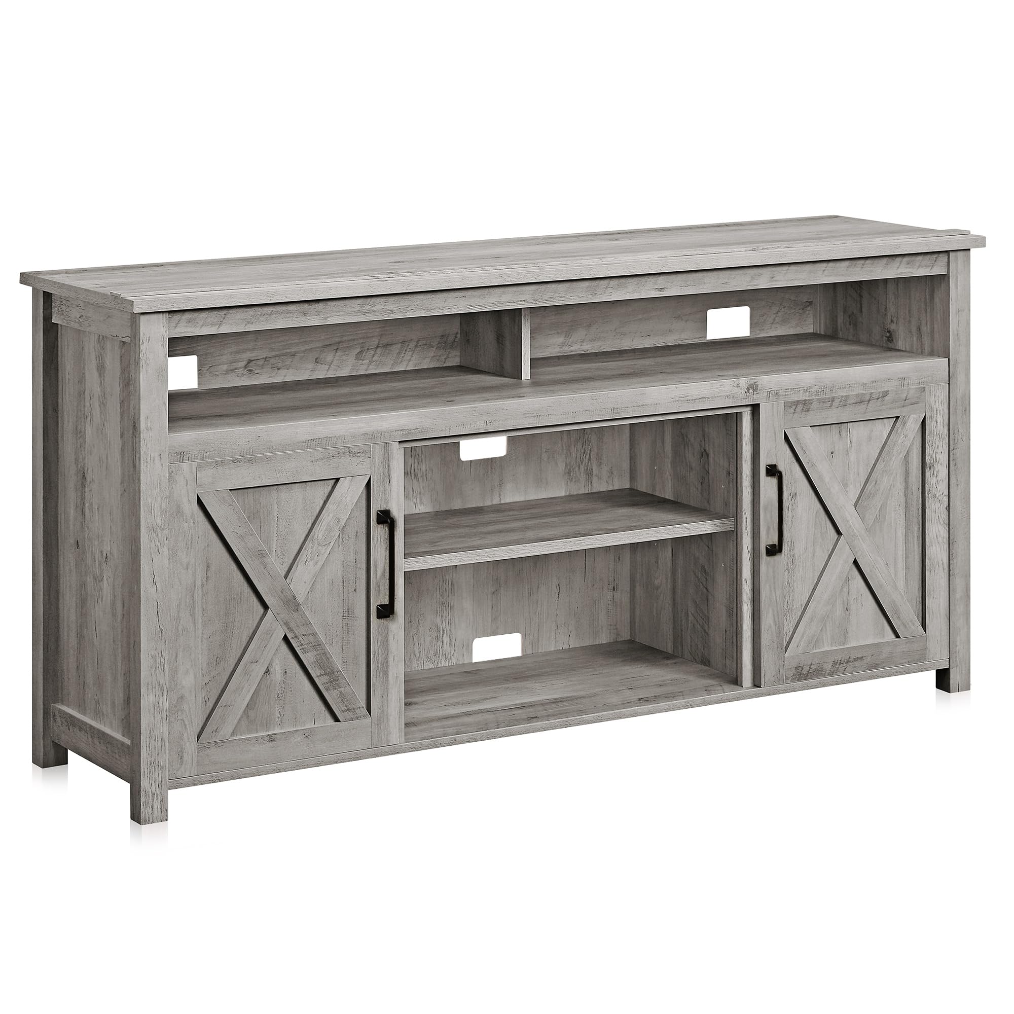 BELLEZE Modern 58 Inch Barn Door Wood TV Stand & Media Entertainment Center Console Table for TVs up to 65 Inches with Two Open 