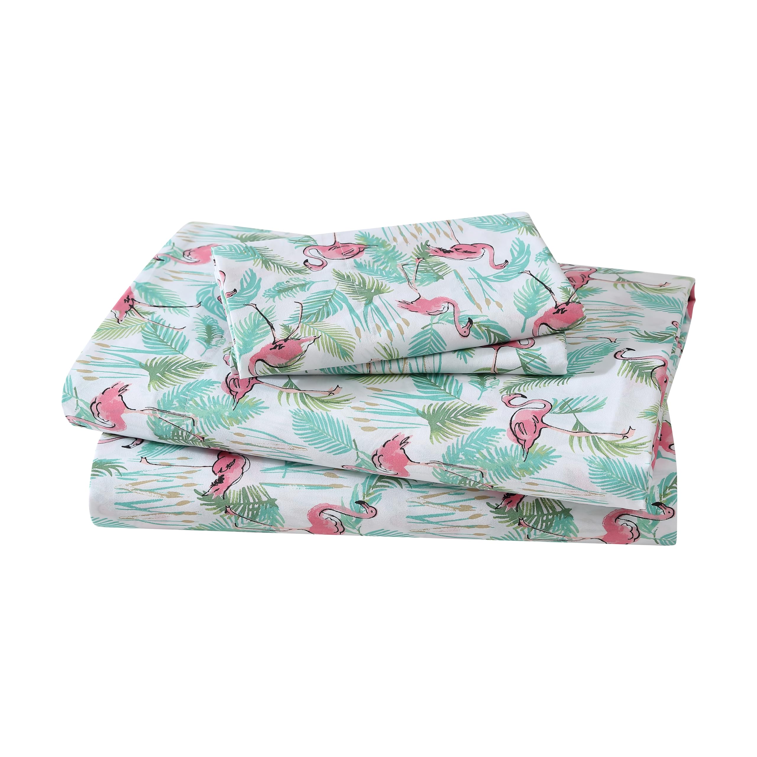 Beatrice Home Fashions Coastal Print Microfiber Sheet Set, Soft, Comfy, 12 Deep Pockets, Queen, Flamingo Paradise Pink