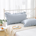 K MASANIJI 2 Pack Dusty Blue Plaid Ruffle King Size Pillow Shams 20x36 inches, 100% Cotton Gingham Checkered Farmhouse Pillow Co