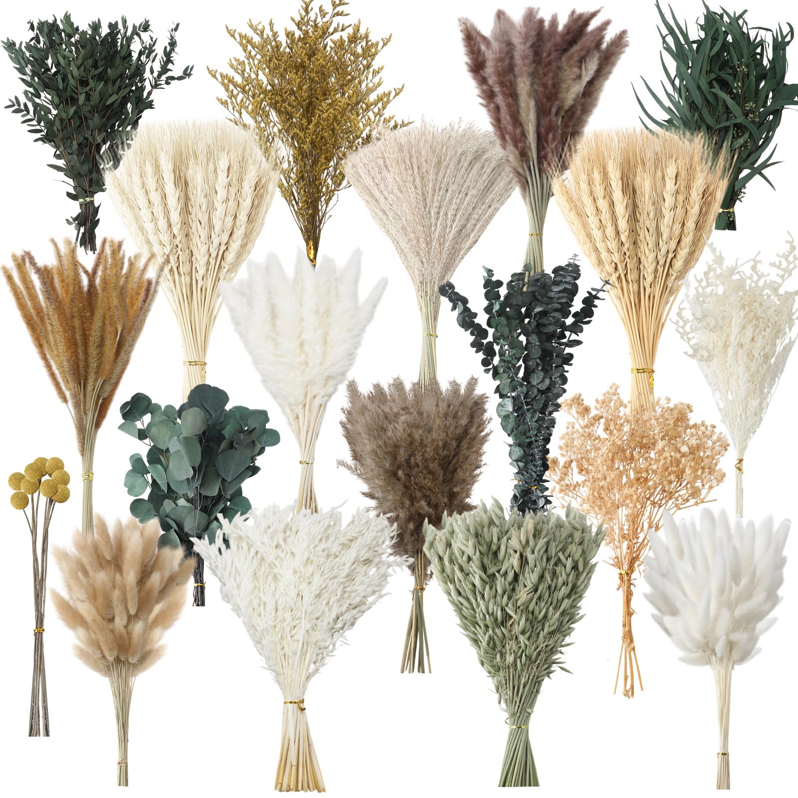 Nuanchu 703 Pcs Dried Pampas Grass Decor Boho Flower Bouquet Bulk with Bunny Tails, Reed Grass for Wedding Home Table Rustic Far
