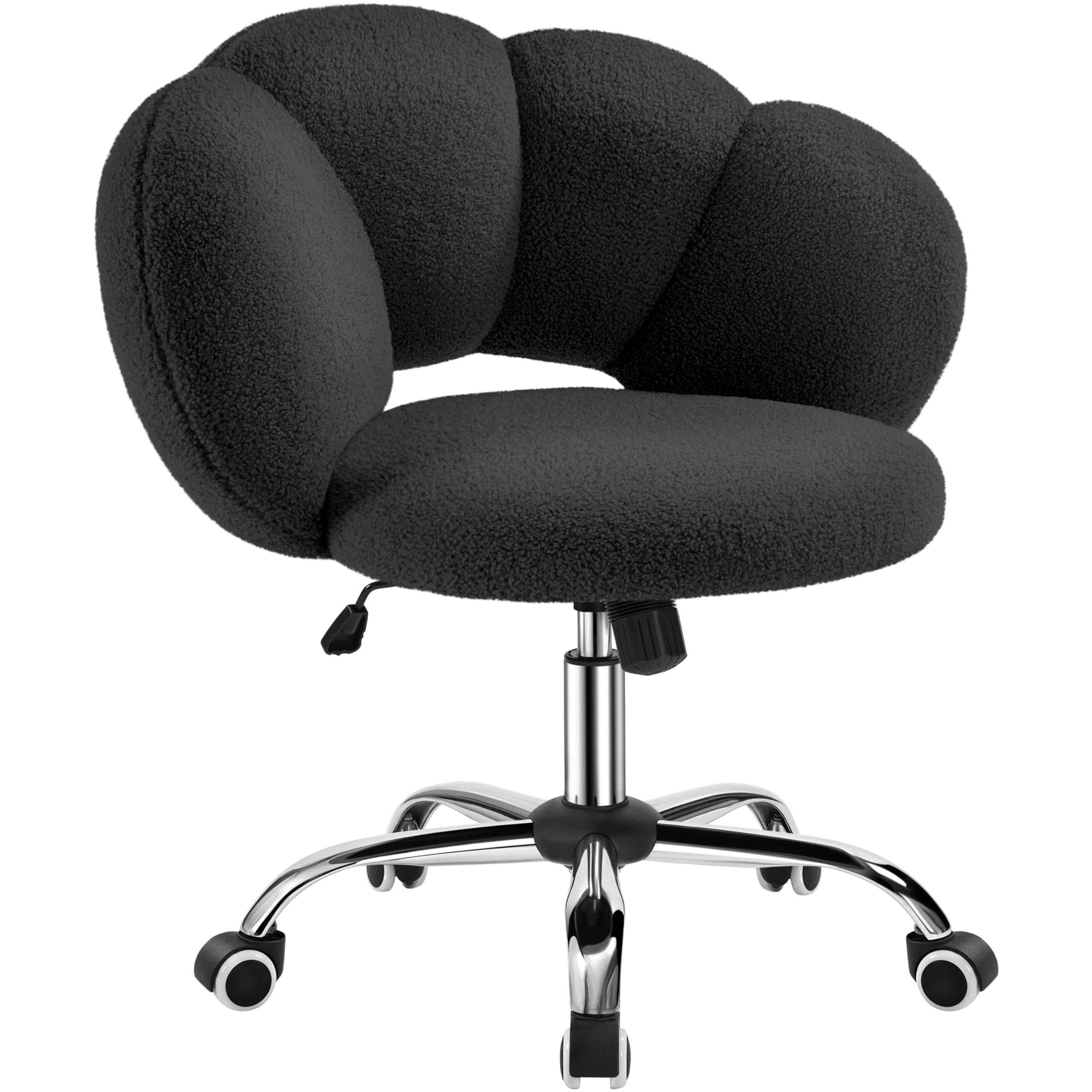 Yaheetech Boucle Upholstered Desk Chair Cloud-Shaped Vanity Chair Adjustable Home Office Computer with Rolling Wheels for Living