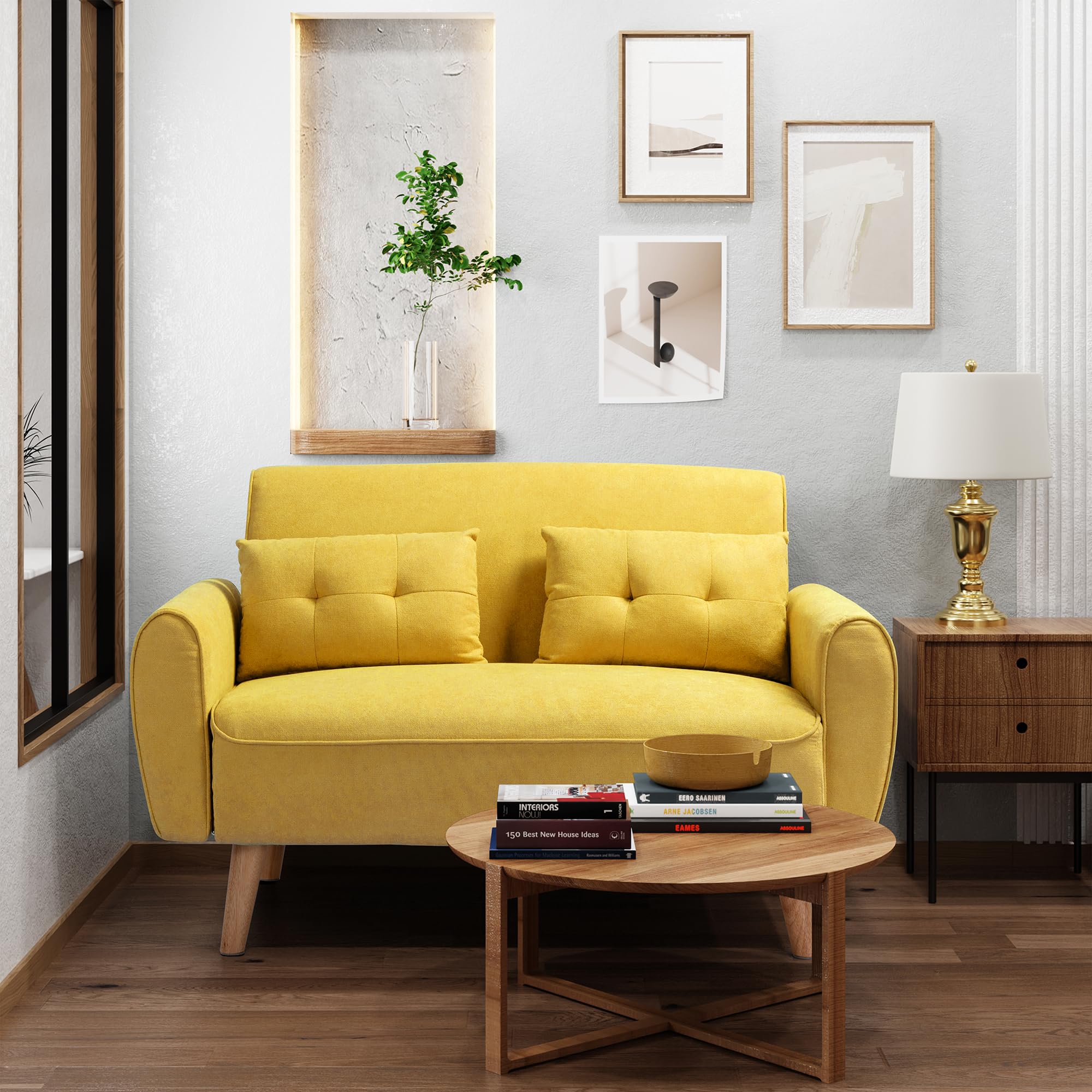 Shintenchi 47 Small Modern Loveseat Couch Sofa, Fabric Upholstered 2-Seat Sofa, Love Seat Furniture with 2 Pillows, Wood Leg for