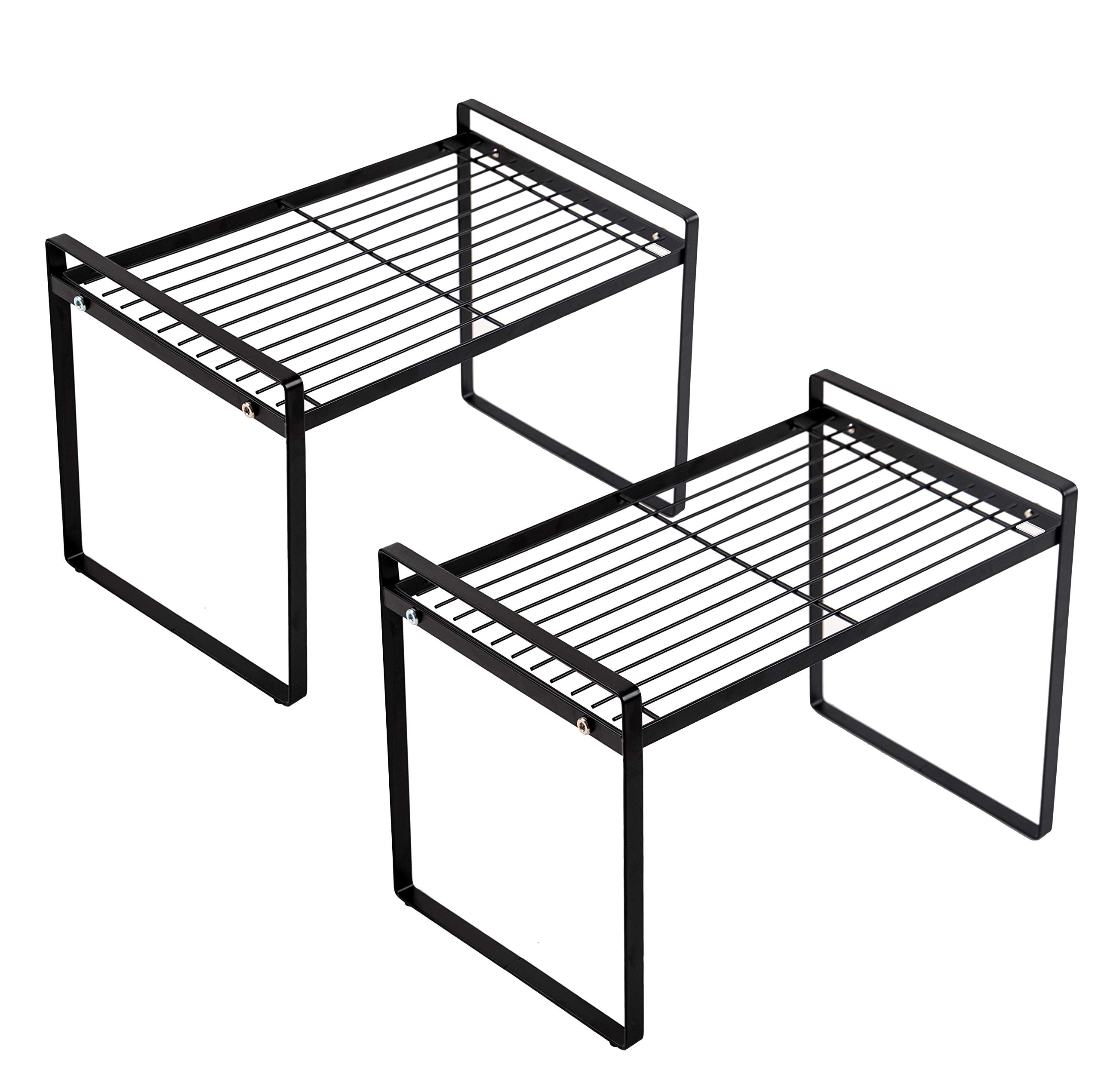 Shantton 2pk Kitchen Cabinet Shelf Counter Organizer Rack Pantry Storage Bathroom Bedroom Office Table Desk Space Saving Steel F