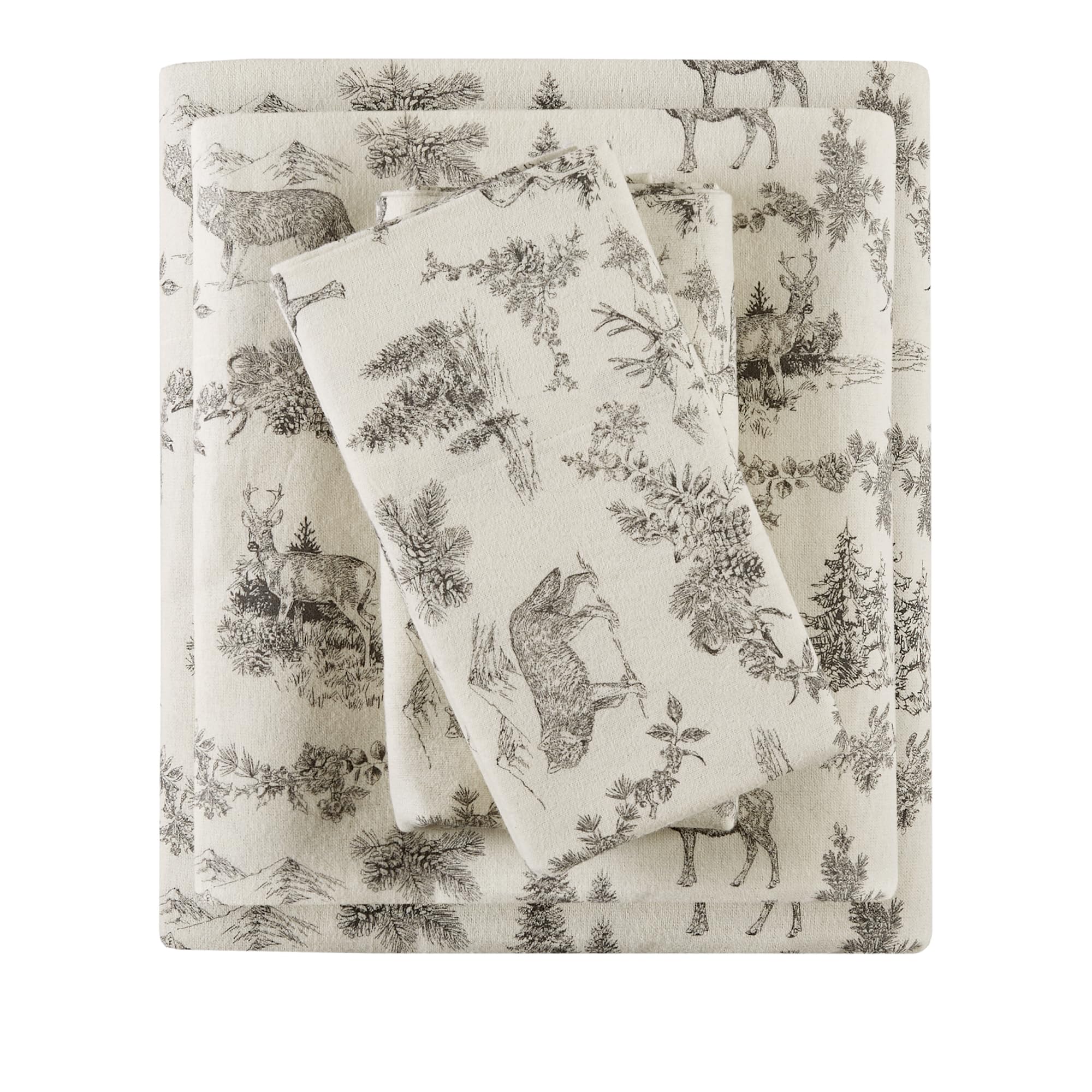 Comfort Spaces Cotton Flannel Breathable Warm, Deep Pocket Sheets with Pillow Case Bedding, Twin XL, Grey Woodland Toile 3 Piece
