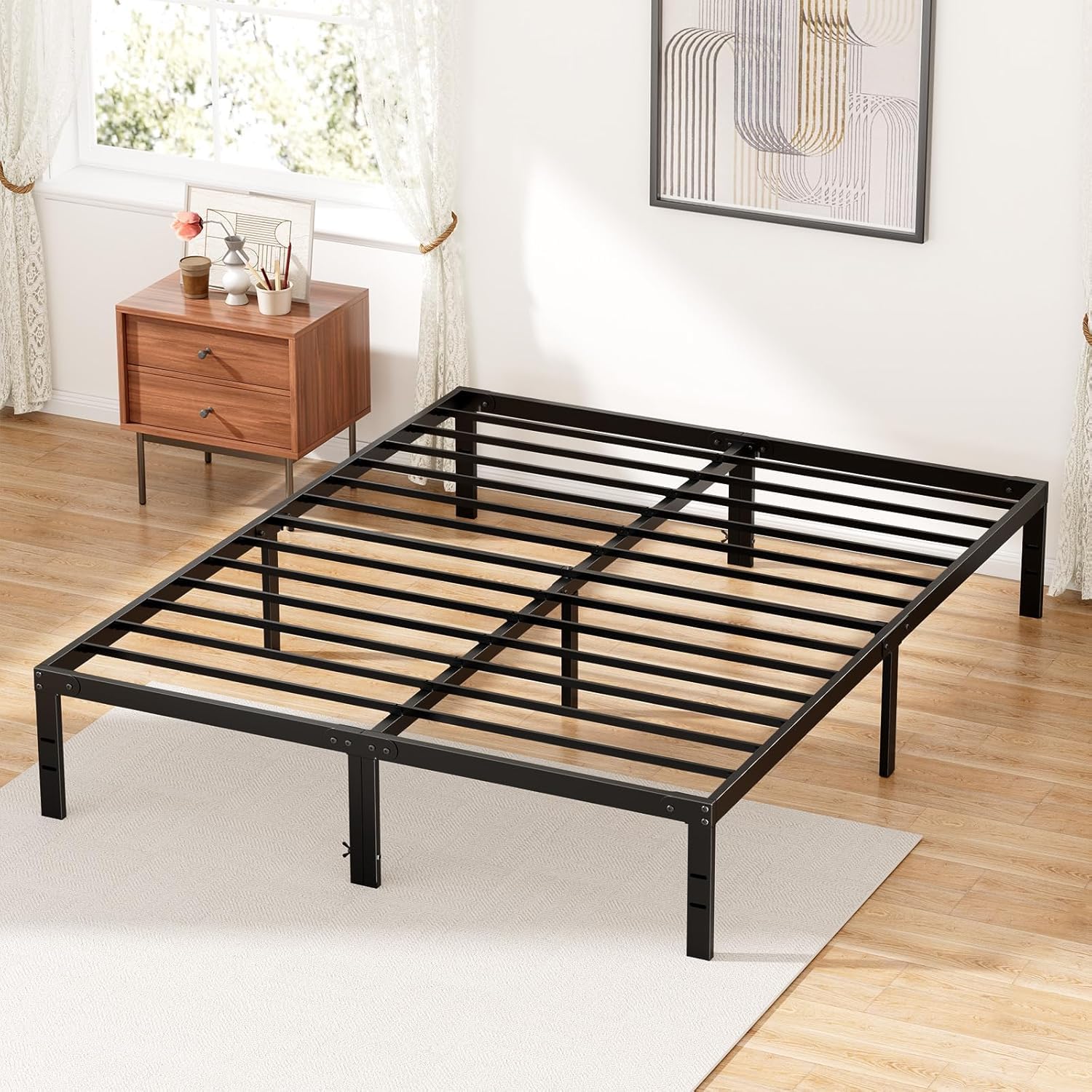 King Size Bed Frame - Metal Platform Bed Frames Mattress Foundation with Steel Slat Support, No Box Spring Needed, Storage Space