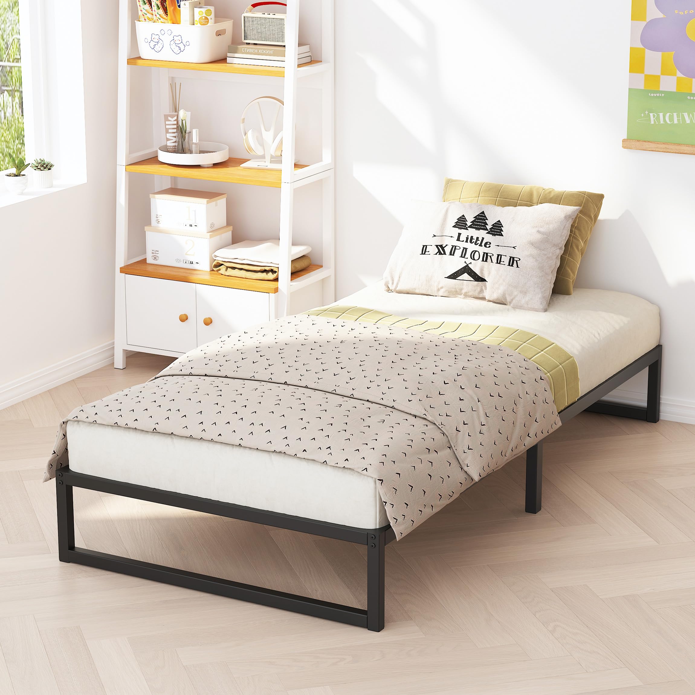 Richwanone 10 Inch Twin Bed Frames, Metal Platform Mattress Foundation with Steel Slat Support, No Box Spring Needed, Easy Assem