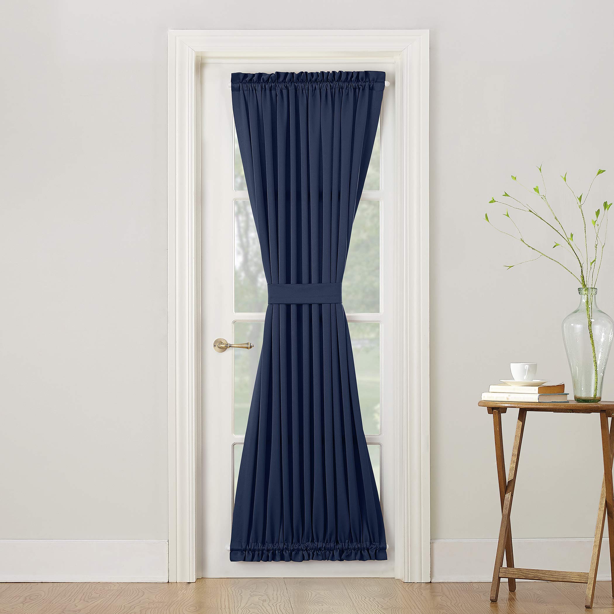 Sun Zero Barrow Energy Efficient Rod Pocket Door Curtain Panel, 54 x 72, Navy Blue
