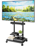 ECOTINY Steel Base Rolling TV Stand with Soundbar Mount for 37-75 inch TVs up to 154lbs, Swivel&Tilt Mobile TV Stand with Large 