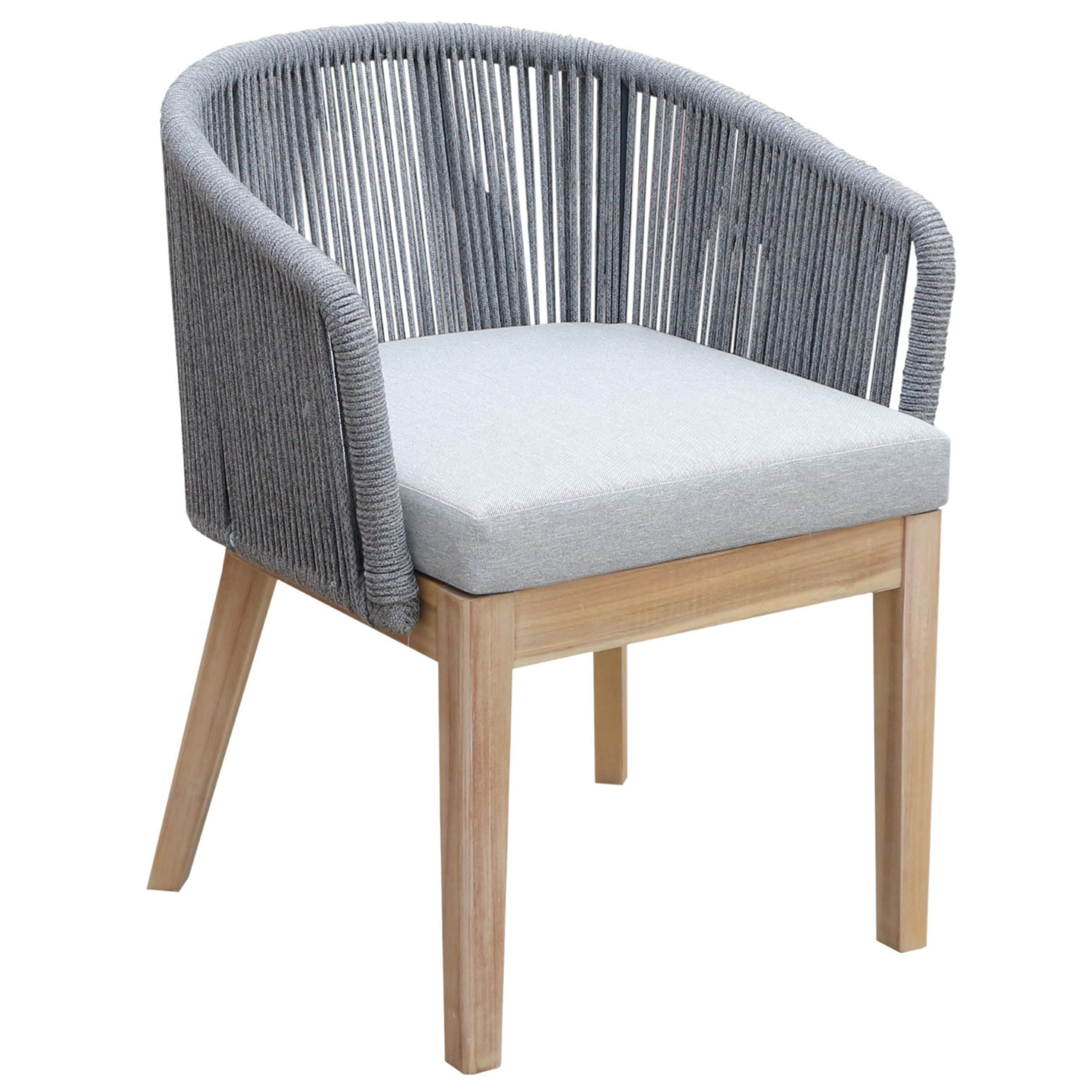 Benjara BM287737 24-Inch Set of 2 Dining Chairs, Acacia Wood Frame, Woven Rope, Brown and Gray