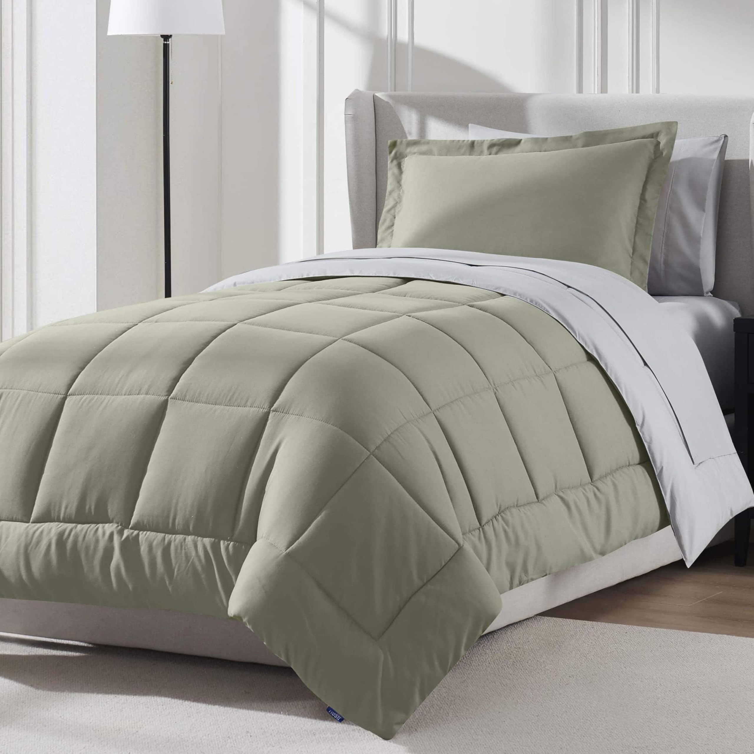 Nestl 5 Piece Twin XL Comforter Set - Light Sage Reversible Bed in a Bag - Complete Twin XL Size Bedding Set with Sheets, Pillow