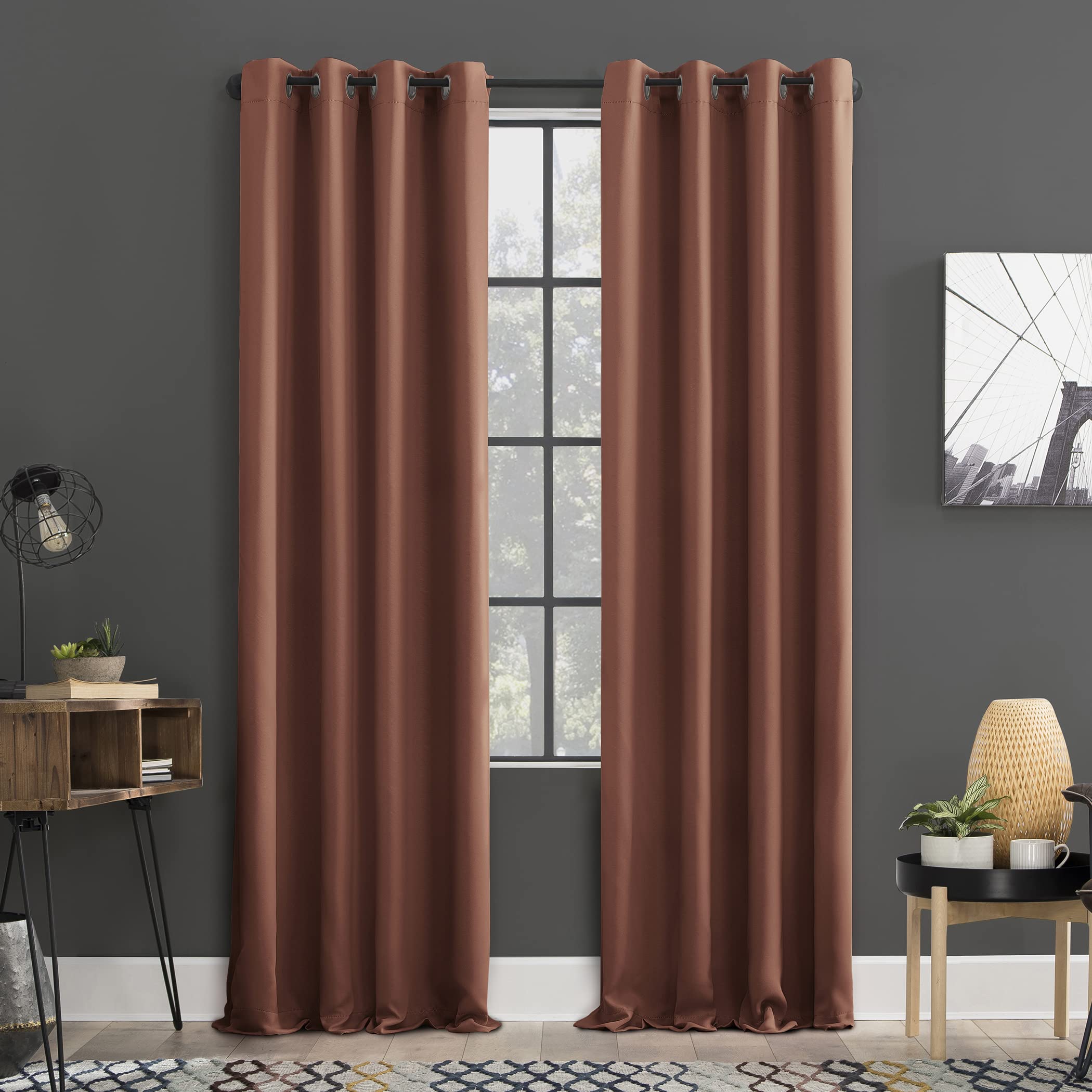 Sun Zero Soho 2-pack Blackout Energy Efficient Grommet Curtain Panel Pair, 54 x 96, Terracotta