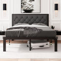 Feonase Full Size Metal Bed Frame, Heavy-Duty Platform Bed Frame with Linen Upholstered Headboard, 12 Storage Space, Steel Slats