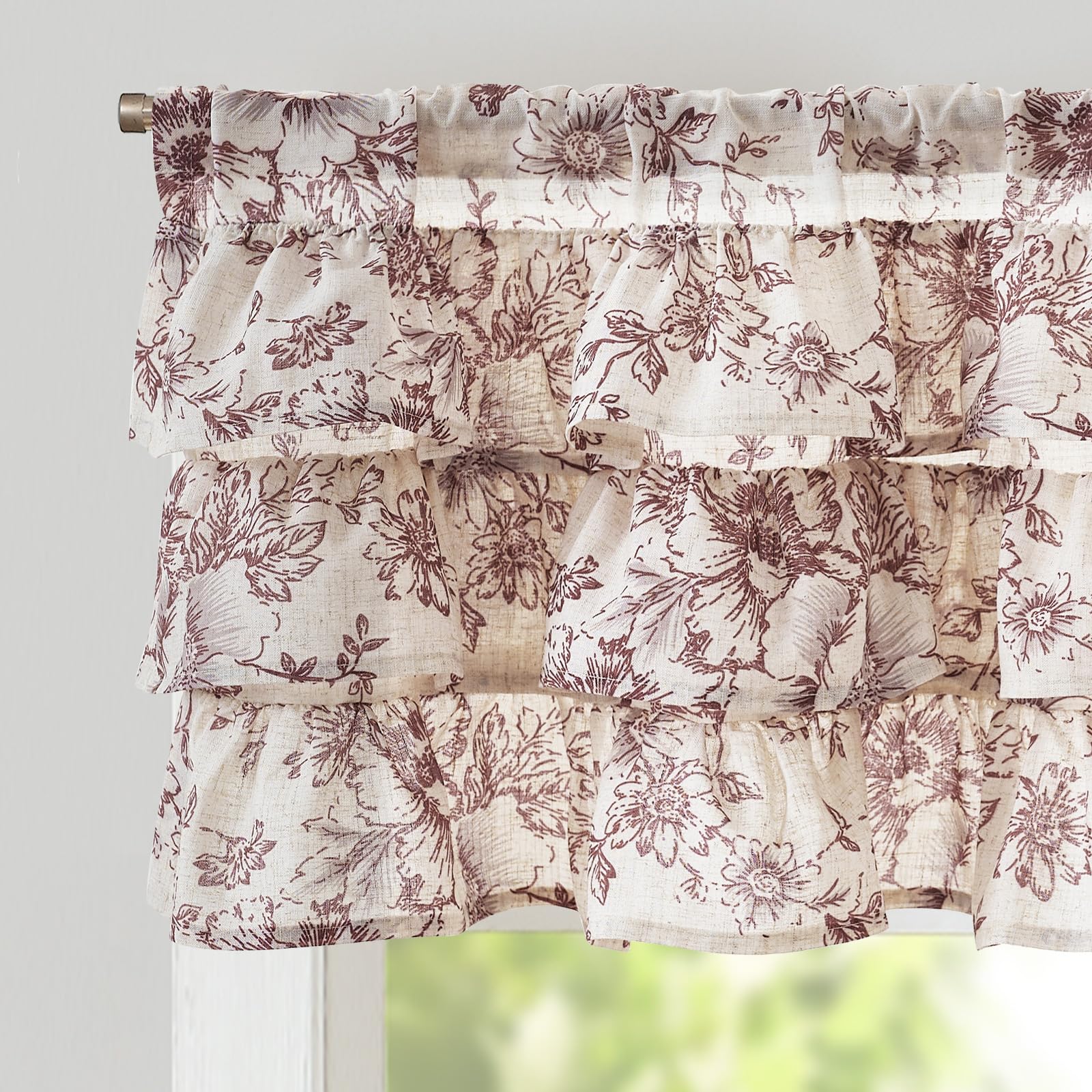 jinchan Ruffled Floral Valance Linen Christmas Shabbychic Small Window Curtain 18 Inch Farmhouse Kitchen Valance for Bedroom Liv