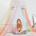 3C4G Three Cheers for Girls - Rainbow Bright Canopy - Rainbow Bed Canopy for Girls - Hanging Net Canopy for Beds, Chairs & Readi