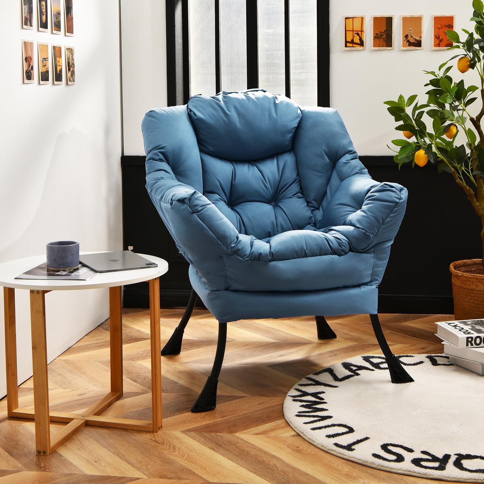 GORELAX Modern Lazy Chair, Upholstered Lounge Accent Chair, Single Leisure Sofa Chair with Armrests & Side Pocket, Comfy Reading