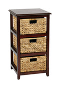 OSP Home Furnishings Seabrook Storage Tower with Solid Wood Frame and Natural Baskets, 3-Drawer, Espresso Finish