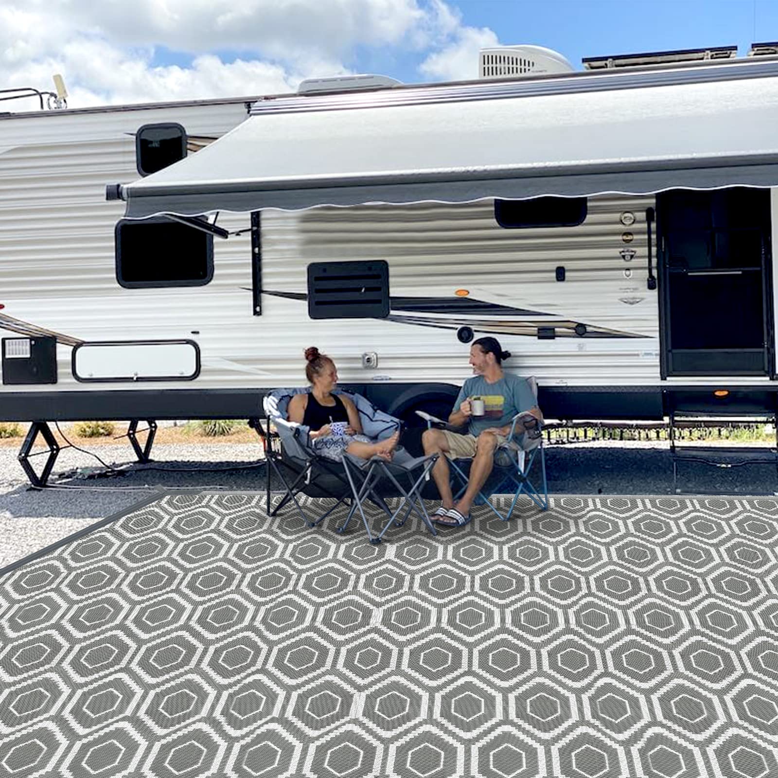 fifame Outdoor Camping Rugs Patios Clearance Plastic Straw Rug Weatherproof Reversible Mats, Large Floor Mat for RV, Backyard, D