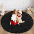 TENNOLA Faux Fur Black Round Rug 4ft for Bedroom, Black Fur Circle Rug Furry Shag Carpet for Living Room Kids Room Teens Room, 