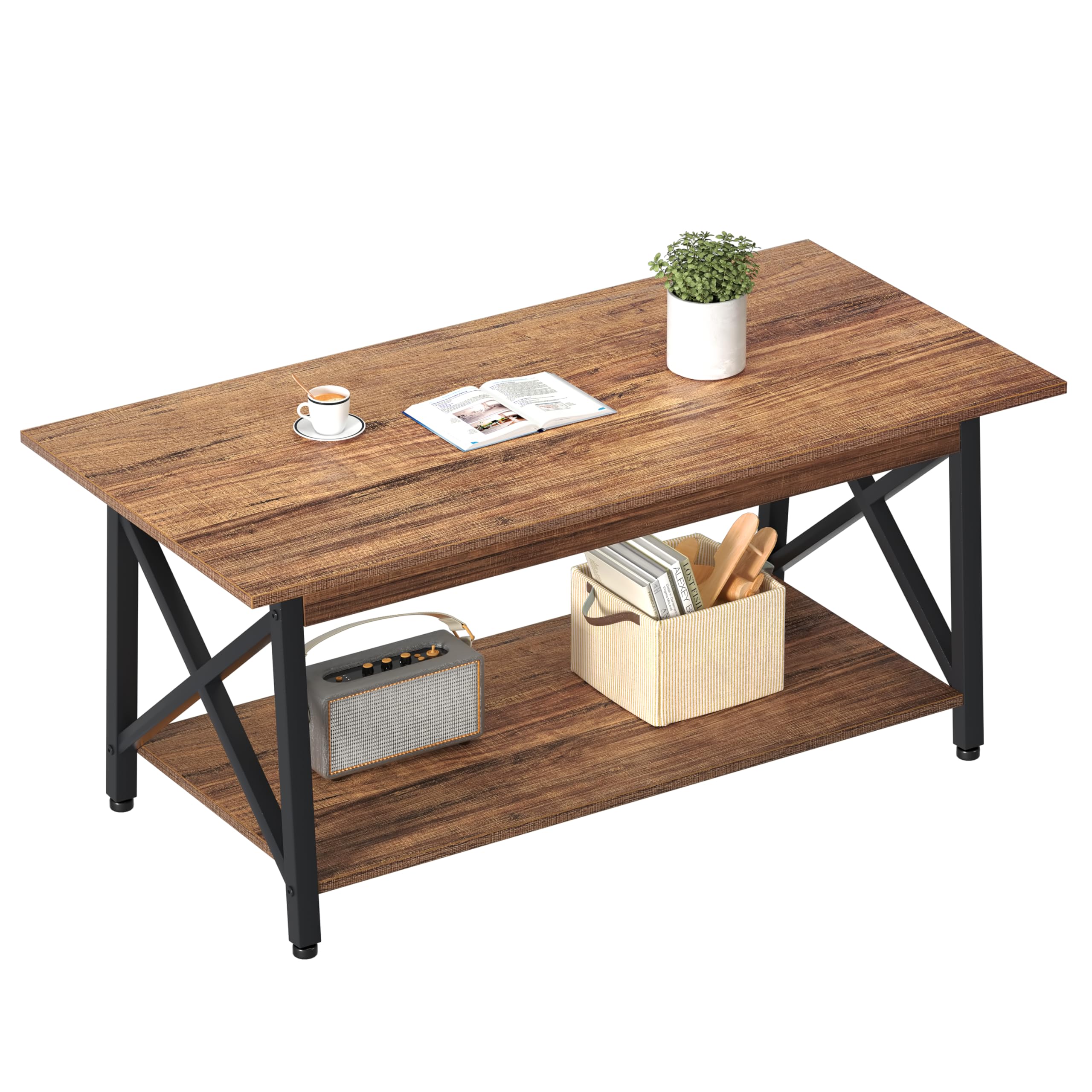 GreenForest Coffee Table with Storage, 39inch Modern Coffee Tables for Living Room, X-Frame Design Farmhouse Coffee Table Space 