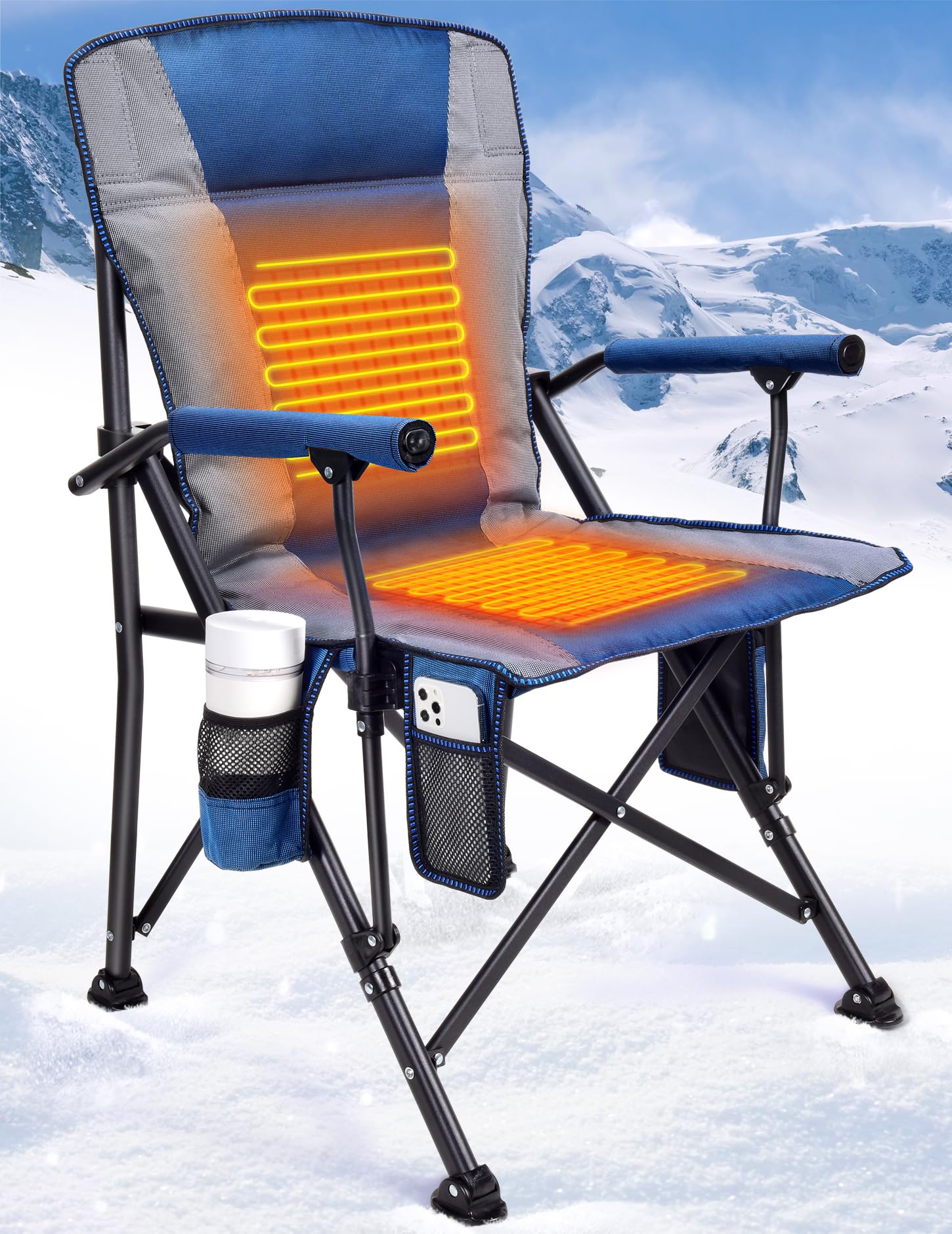 Docusvect Heated Camping Chair for Adults, Heats Back and Seat, 3 Heat Levels, Fully Padded Heated Folding Chair for Outdoor Spo