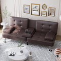 Shahoo Convertible Folding Futon Sofa Bed Sleeper Couch for Living Room Faux Leather Upholstered Loveseat w/Removable Armrests, 