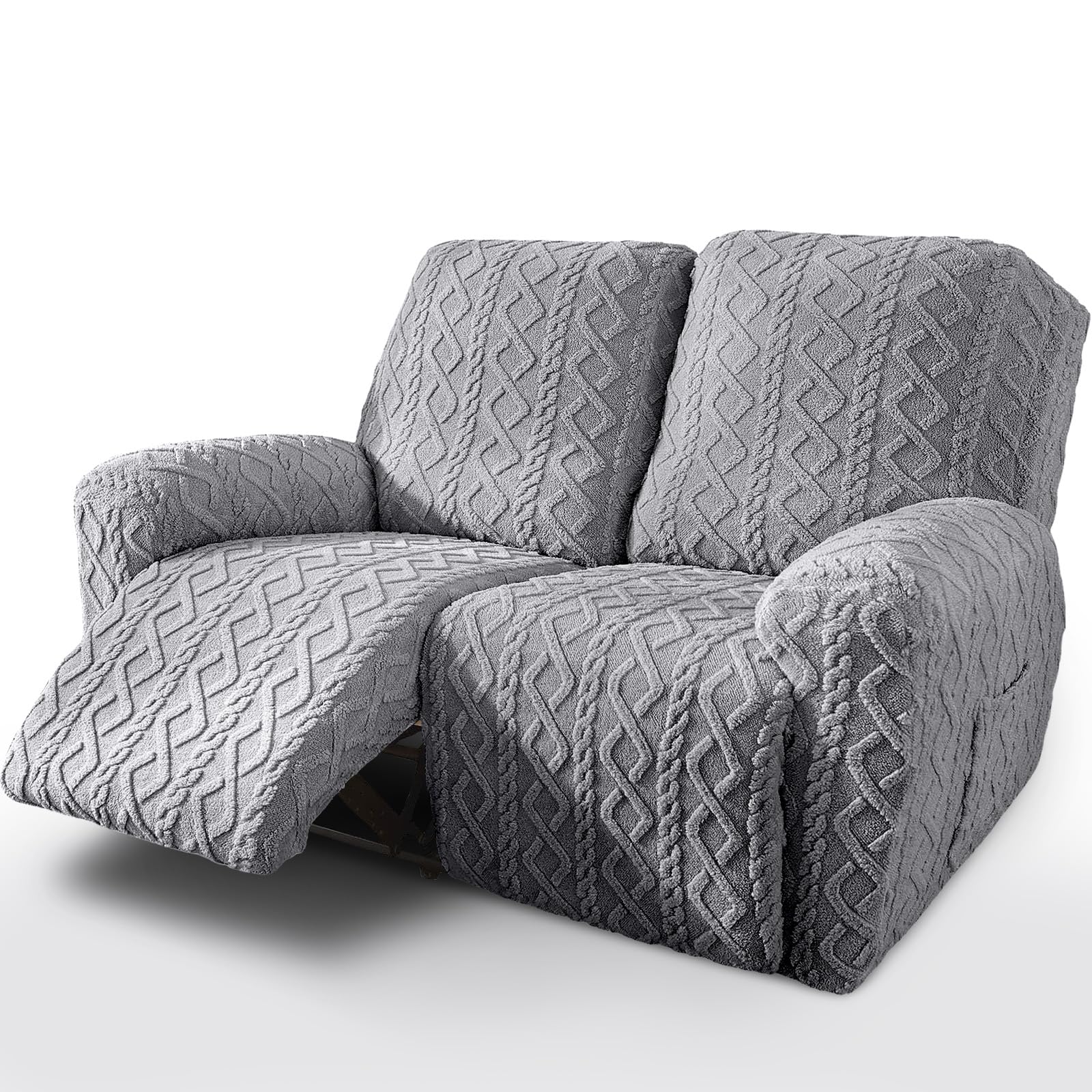 vctops 6 Pieces Geometric Jacquard Plush Recliner Loveseat Slipcovers Soft Fuzzy Fluffy Sofa Couch Cover Anti-Slip Furniture Pro