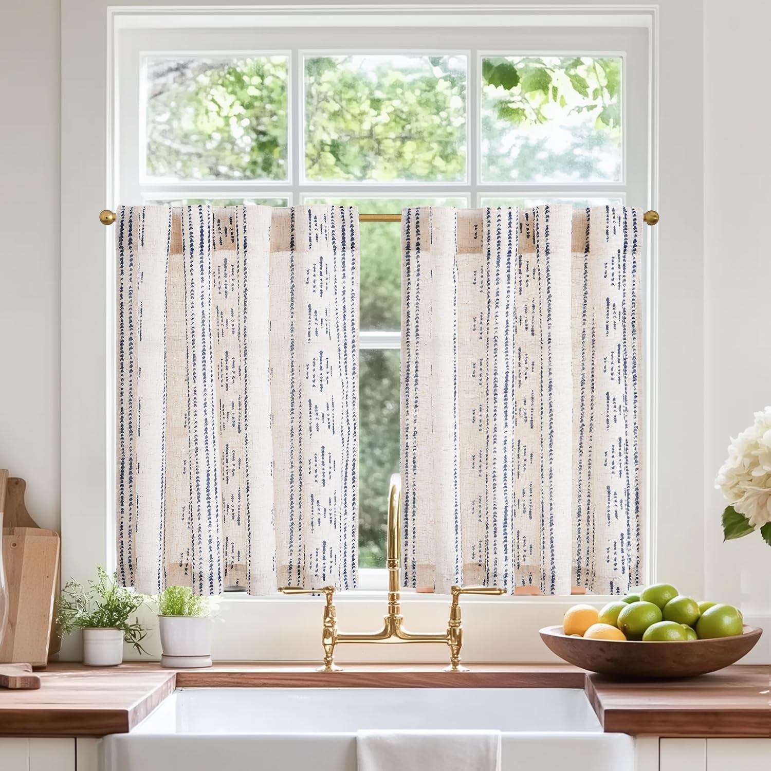 jinchan Boho Kitchen Curtains Linen Cafe Tier Curtains 45 Inch Bohemian Geometric Striped Mudcloth Small Window Drapes for Livin