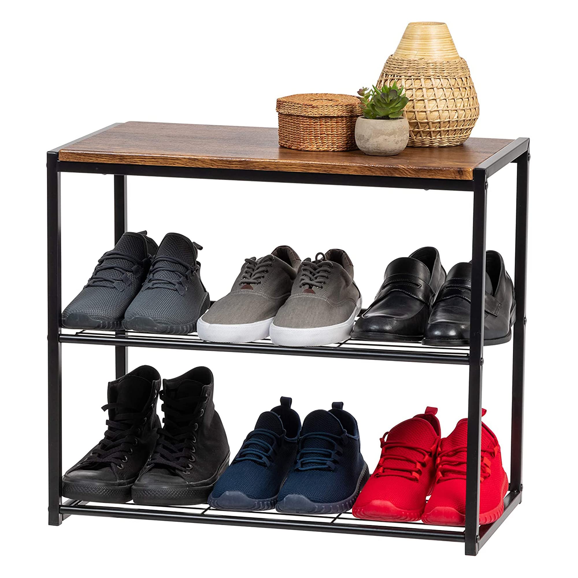 IRIS USA 3-Tier Shoe Rack, Up to 6 Pairs, Shoe Bench for Front Door Entrance, Entryway, Mudroom Bench, Shoe Organizer for Closet