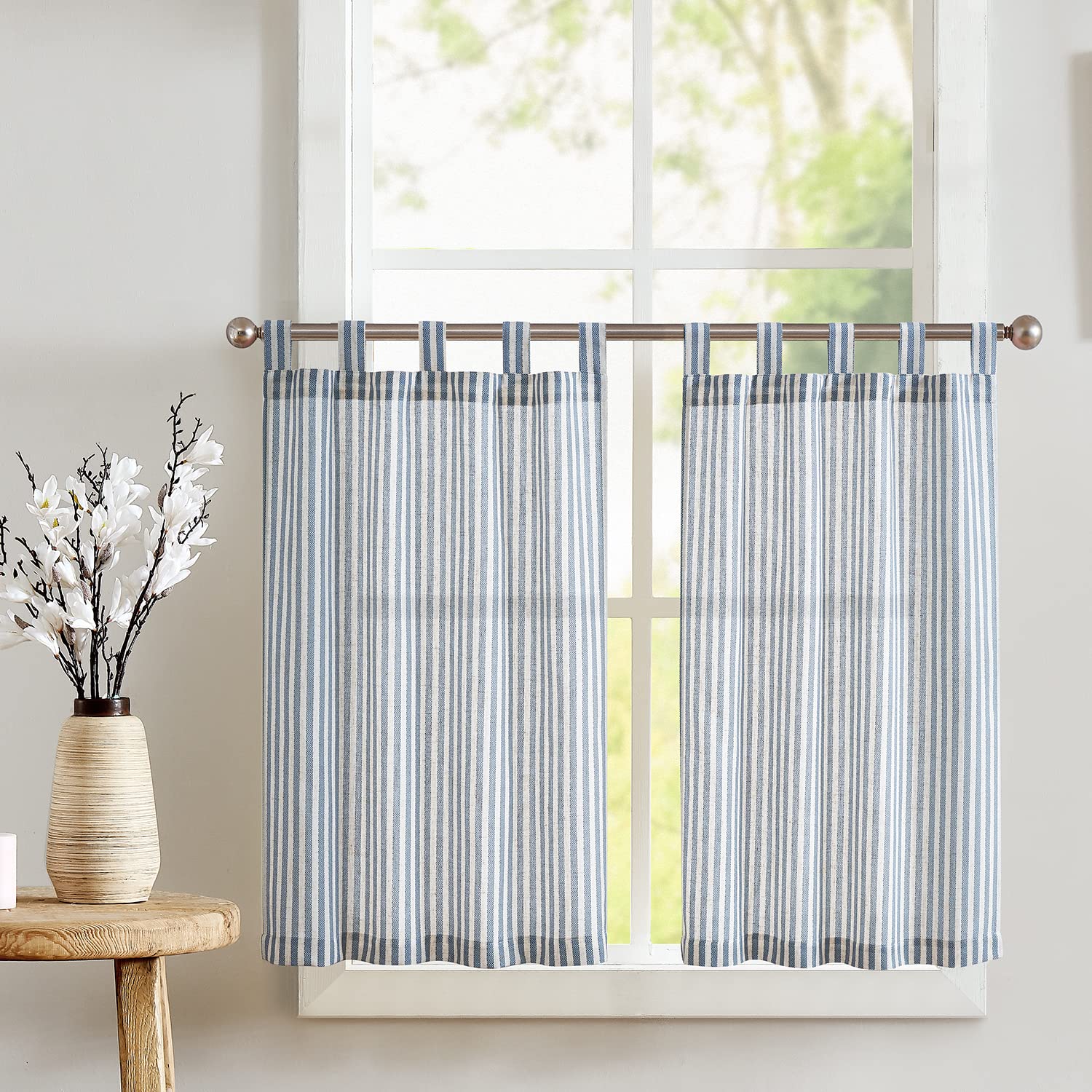 jinchan Kitchen Curtains Linen Striped Tier Curtains 36 Inch Ticking Stripe Cafe Curtains Pinstripe Farmhouse for Bathroom RV 2 