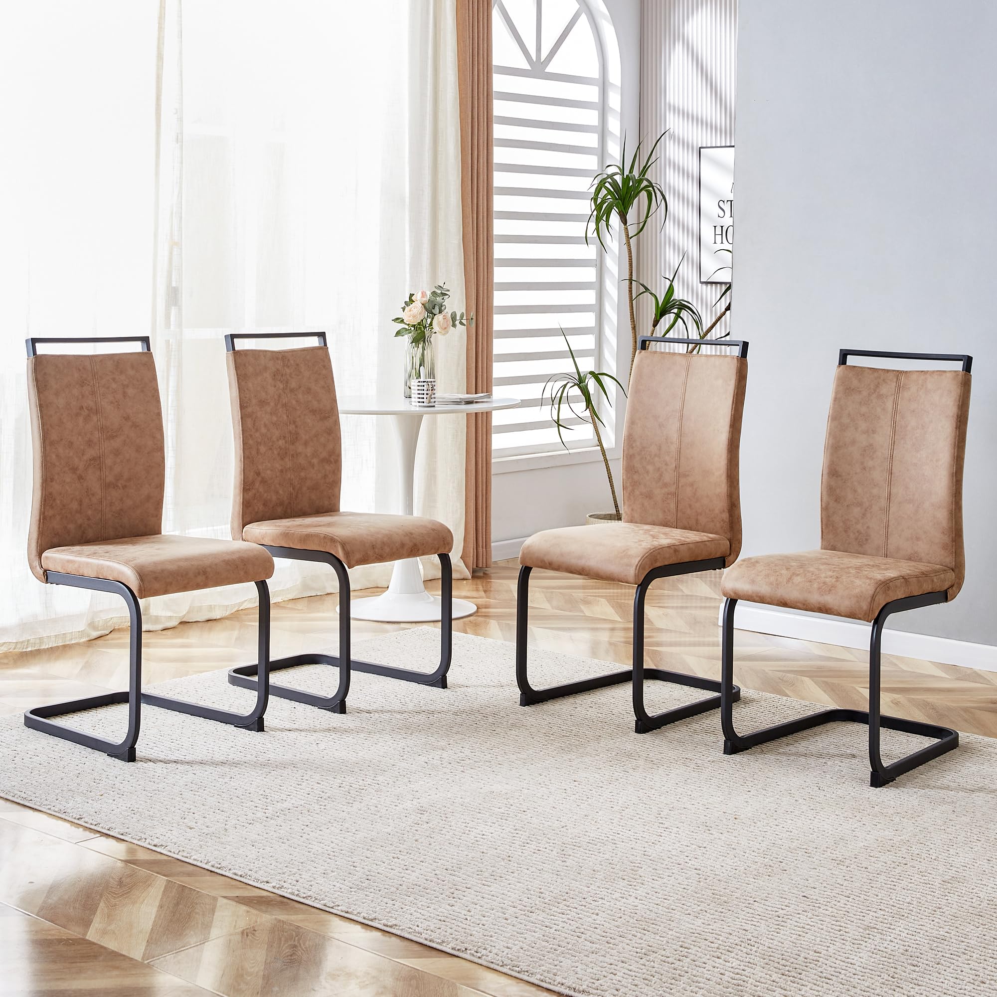 AZmac Modern Dining Chairs Set of 4,Armless Kitchen Chairs,Dining Room Chairs with Upholstered Padded Seat and Sturdy Black Legs
